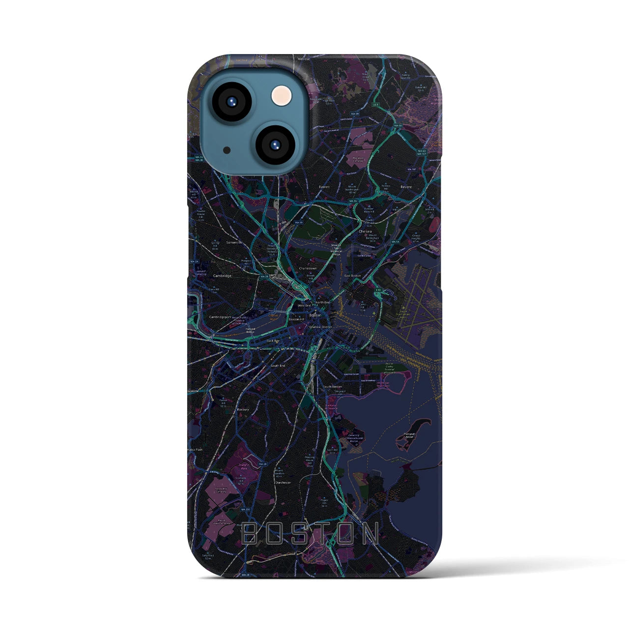 【ボストン】地図柄iPhoneケース（バックカバータイプ・ブラック）iPhone 13 用