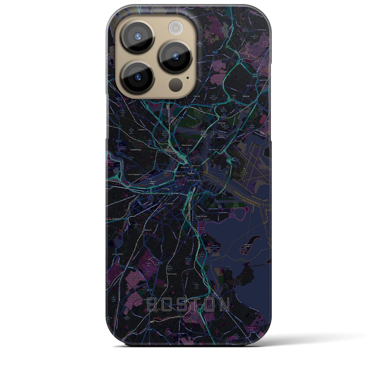【ボストン】地図柄iPhoneケース（バックカバータイプ・ブラック）iPhone 14 Pro Max 用
