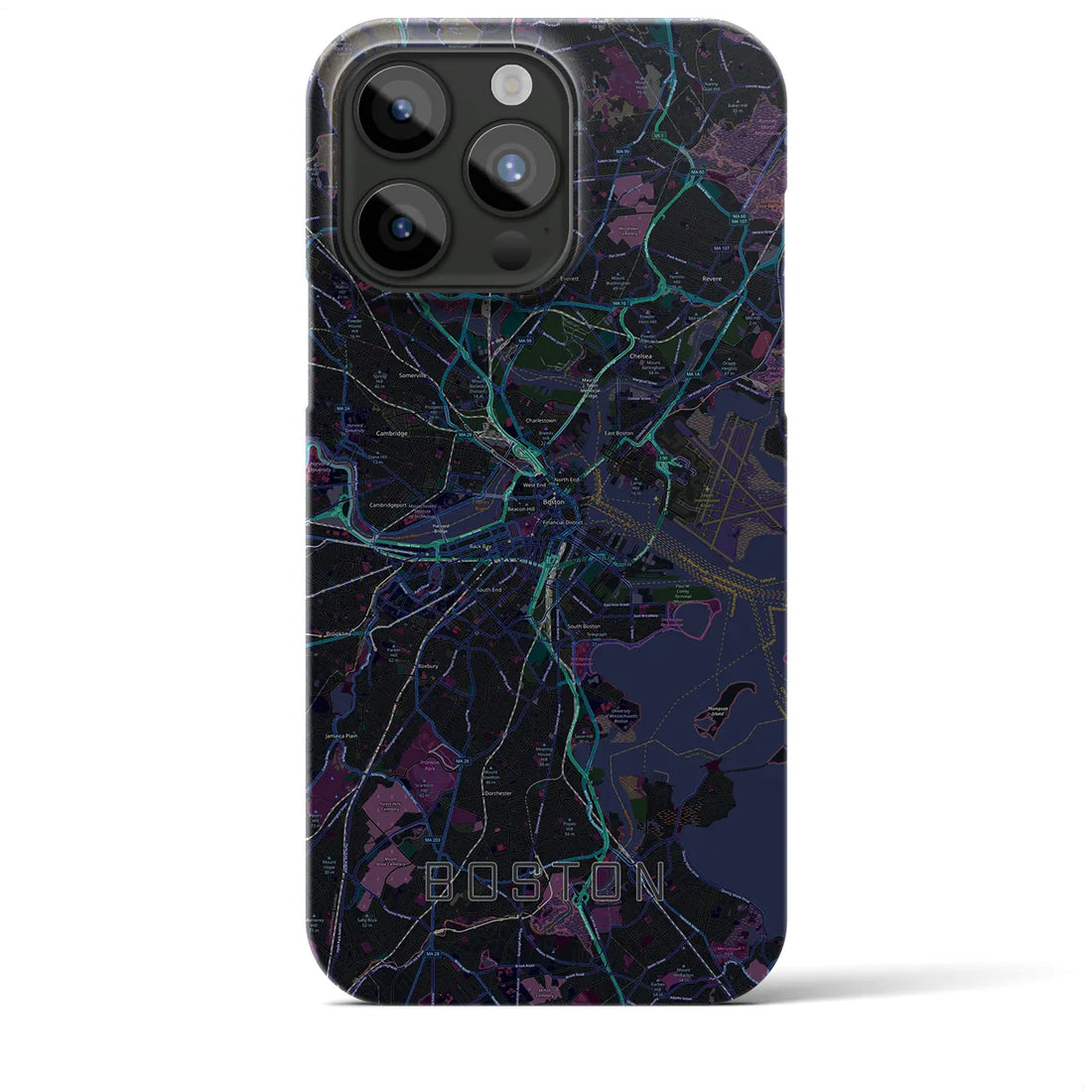 【ボストン】地図柄iPhoneケース（バックカバータイプ・ブラック）iPhone 15 Pro Max 用
