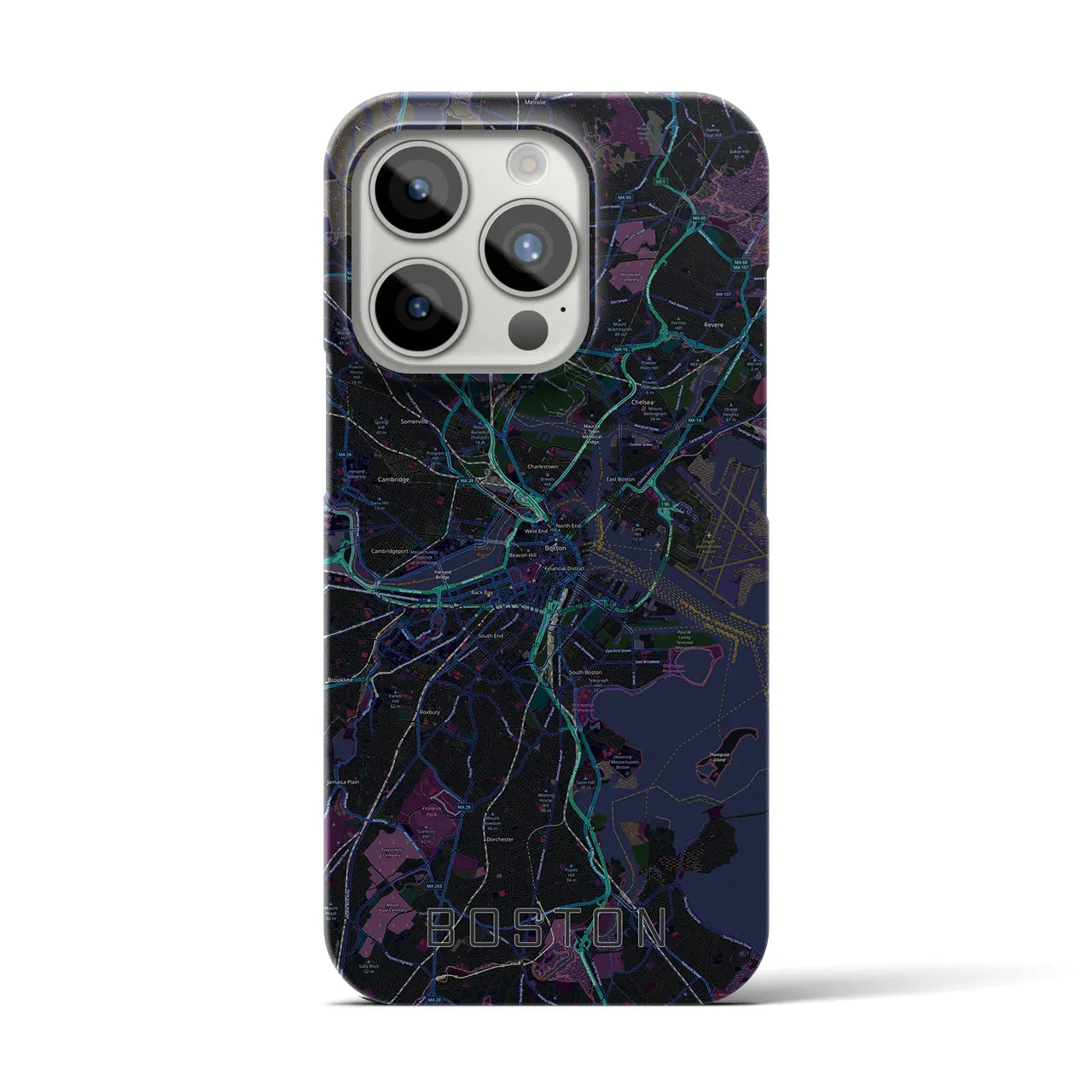 【ボストン】地図柄iPhoneケース（バックカバータイプ・ブラック）iPhone 15 Pro 用