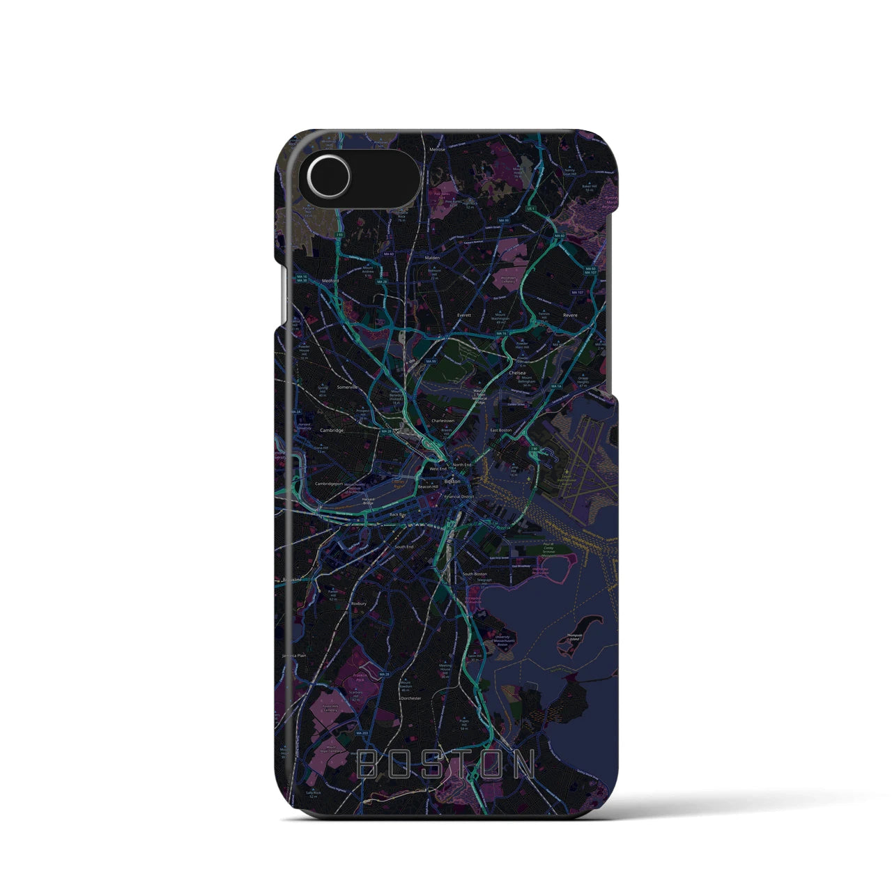 【ボストン】地図柄iPhoneケース（バックカバータイプ・ブラック）iPhone SE（第3 / 第2世代） / 8 / 7 / 6s / 6 用