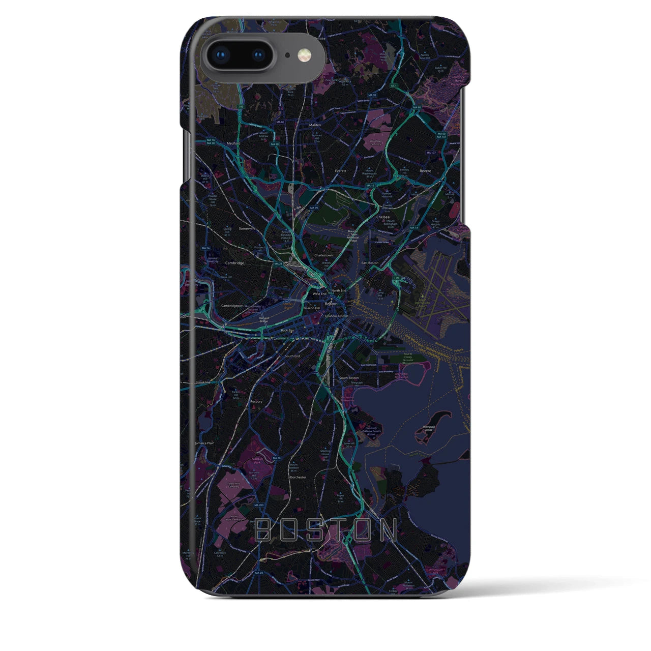 【ボストン】地図柄iPhoneケース（バックカバータイプ・ブラック）iPhone 8Plus /7Plus / 6sPlus / 6Plus 用