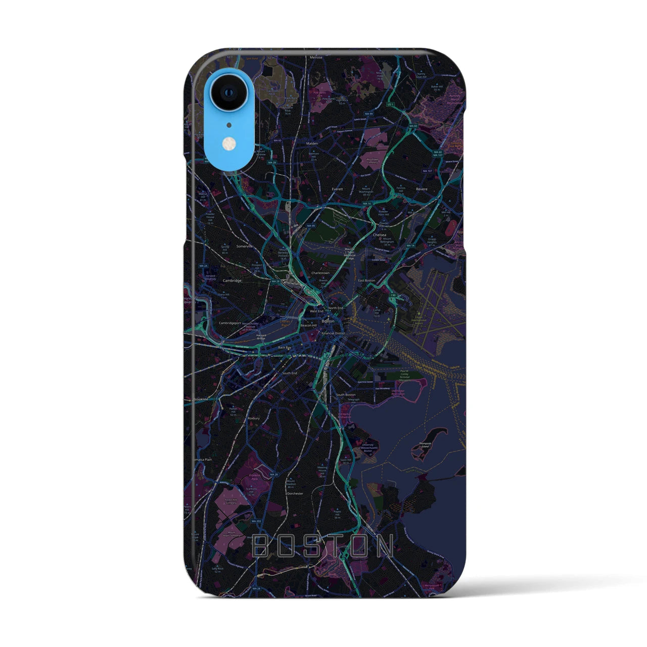 【ボストン】地図柄iPhoneケース（バックカバータイプ・ブラック）iPhone XR 用
