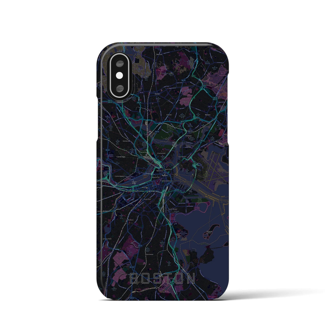 【ボストン】地図柄iPhoneケース（バックカバータイプ・ブラック）iPhone XS / X 用