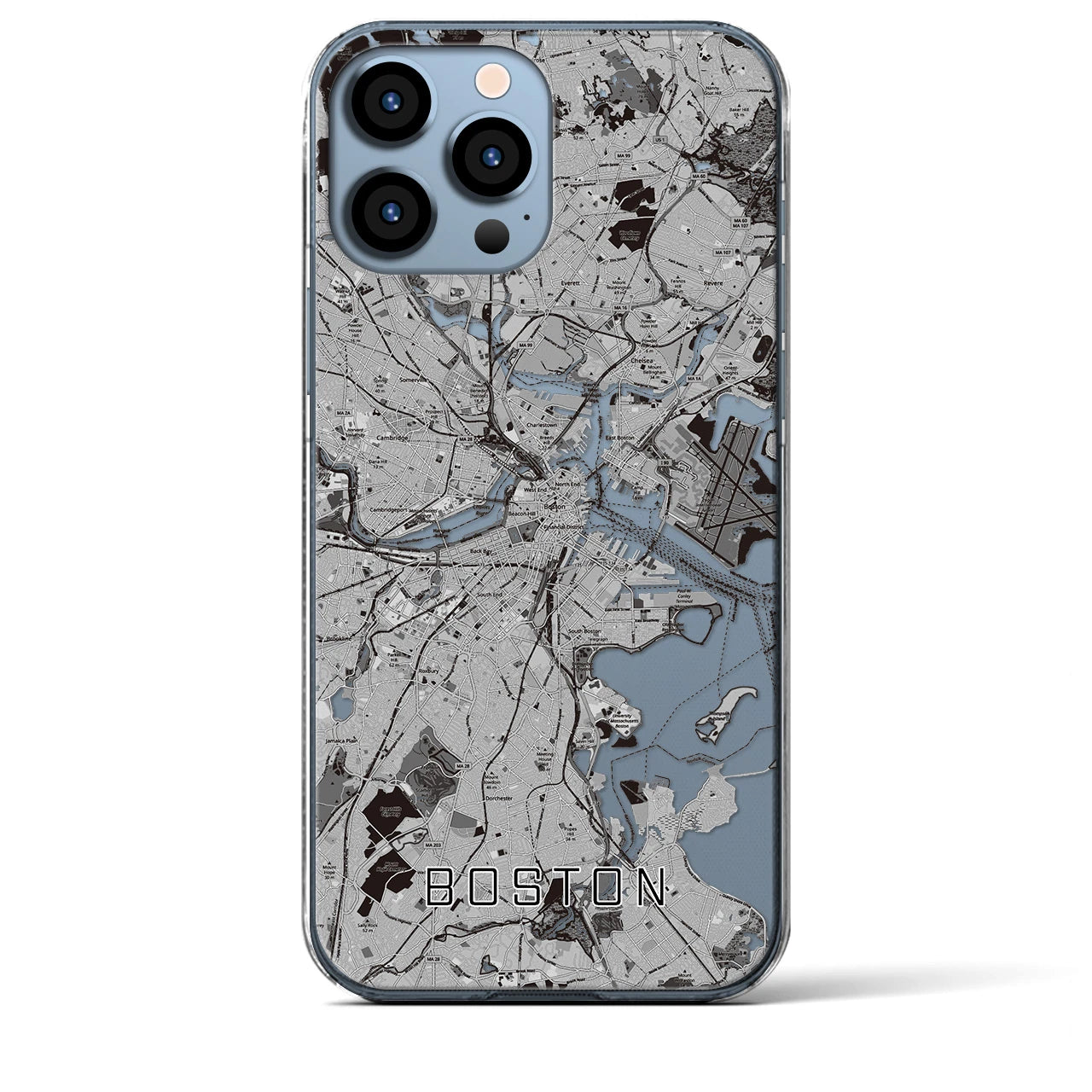 【ボストン】地図柄iPhoneケース（クリアタイプ・モノトーン）iPhone 13 Pro Max 用