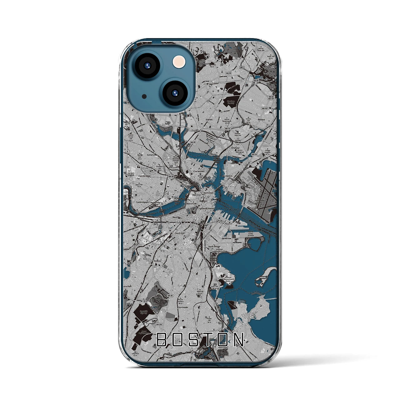 【ボストン】地図柄iPhoneケース（クリアタイプ・モノトーン）iPhone 13 用