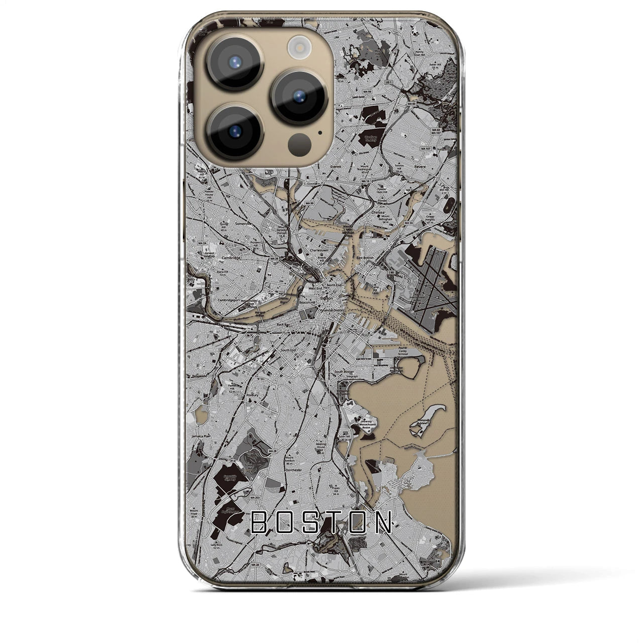 【ボストン】地図柄iPhoneケース（クリアタイプ・モノトーン）iPhone 14 Pro Max 用