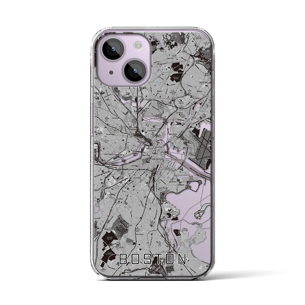 【ボストン】地図柄iPhoneケース（クリアタイプ・モノトーン）iPhone 14 用