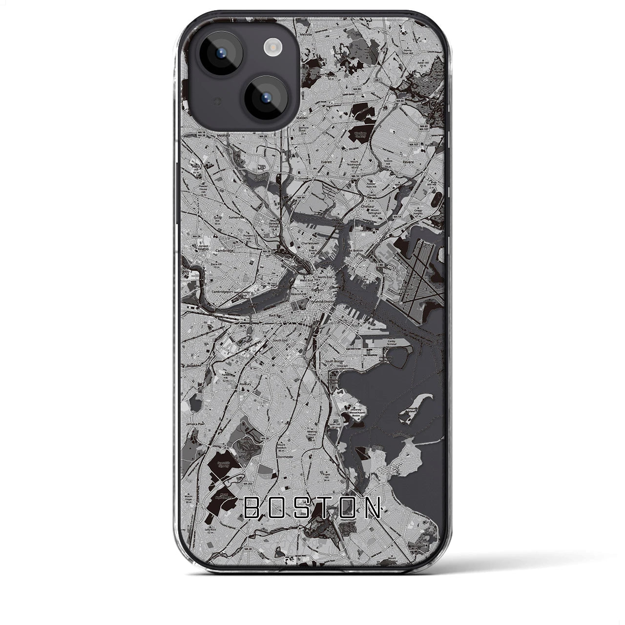 【ボストン】地図柄iPhoneケース（クリアタイプ・モノトーン）iPhone 14 Plus 用