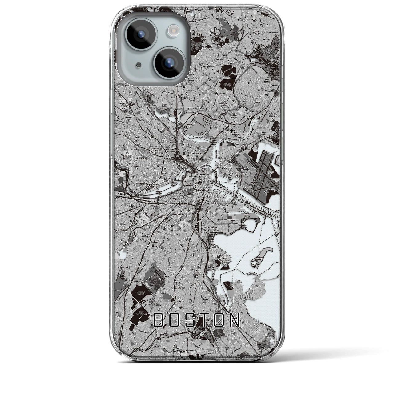 【ボストン】地図柄iPhoneケース（クリアタイプ・モノトーン）iPhone 15 Plus 用