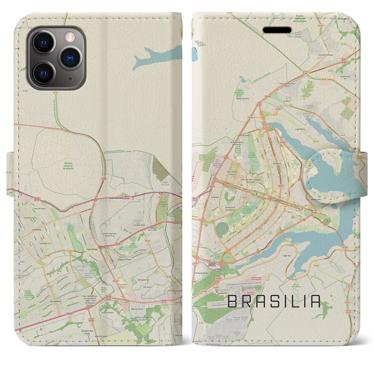 【ブラジリア】地図柄iPhoneケース（手帳両面タイプ・ナチュラル）iPhone 11 Pro Max 用