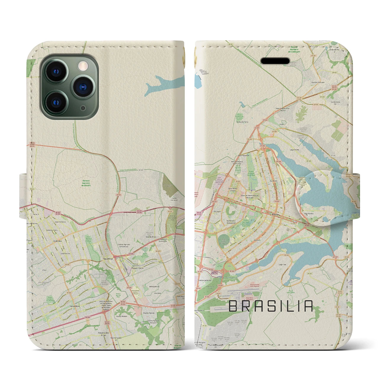 【ブラジリア】地図柄iPhoneケース（手帳両面タイプ・ナチュラル）iPhone 11 Pro 用