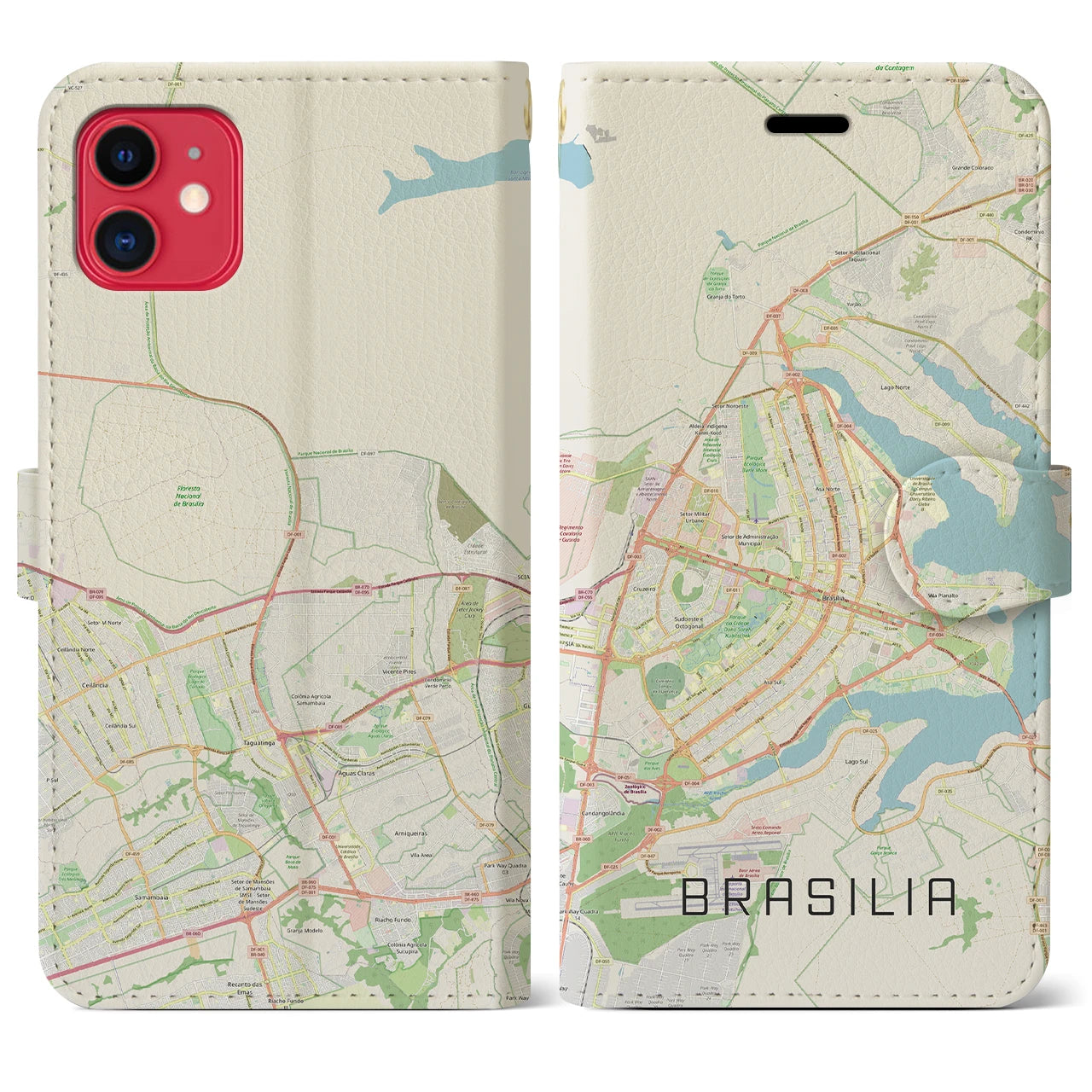 【ブラジリア】地図柄iPhoneケース（手帳両面タイプ・ナチュラル）iPhone 11 用