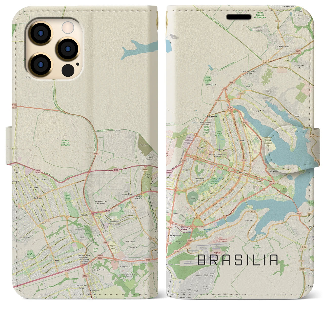 【ブラジリア】地図柄iPhoneケース（手帳両面タイプ・ナチュラル）iPhone 12 Pro Max 用