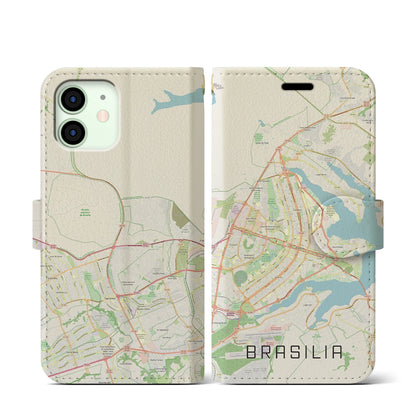 【ブラジリア（ブラジル）】地図柄iPhoneケース（手帳タイプ）ナチュラル・iPhone 12 mini 用