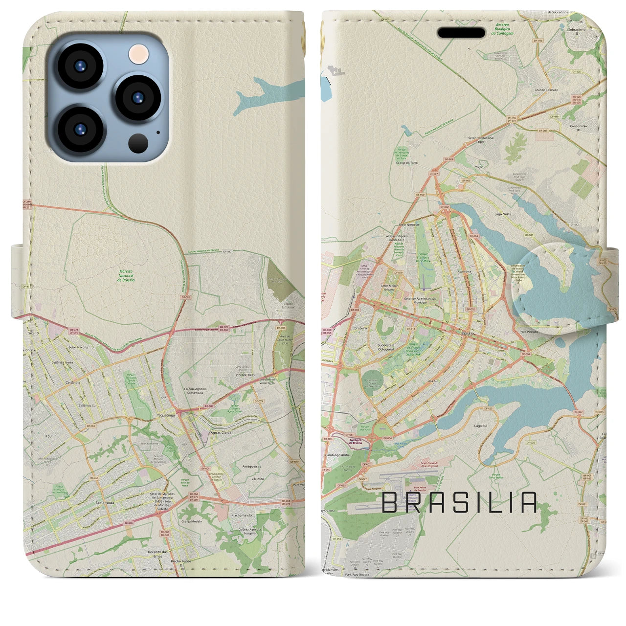 【ブラジリア】地図柄iPhoneケース（手帳両面タイプ・ナチュラル）iPhone 13 Pro Max 用