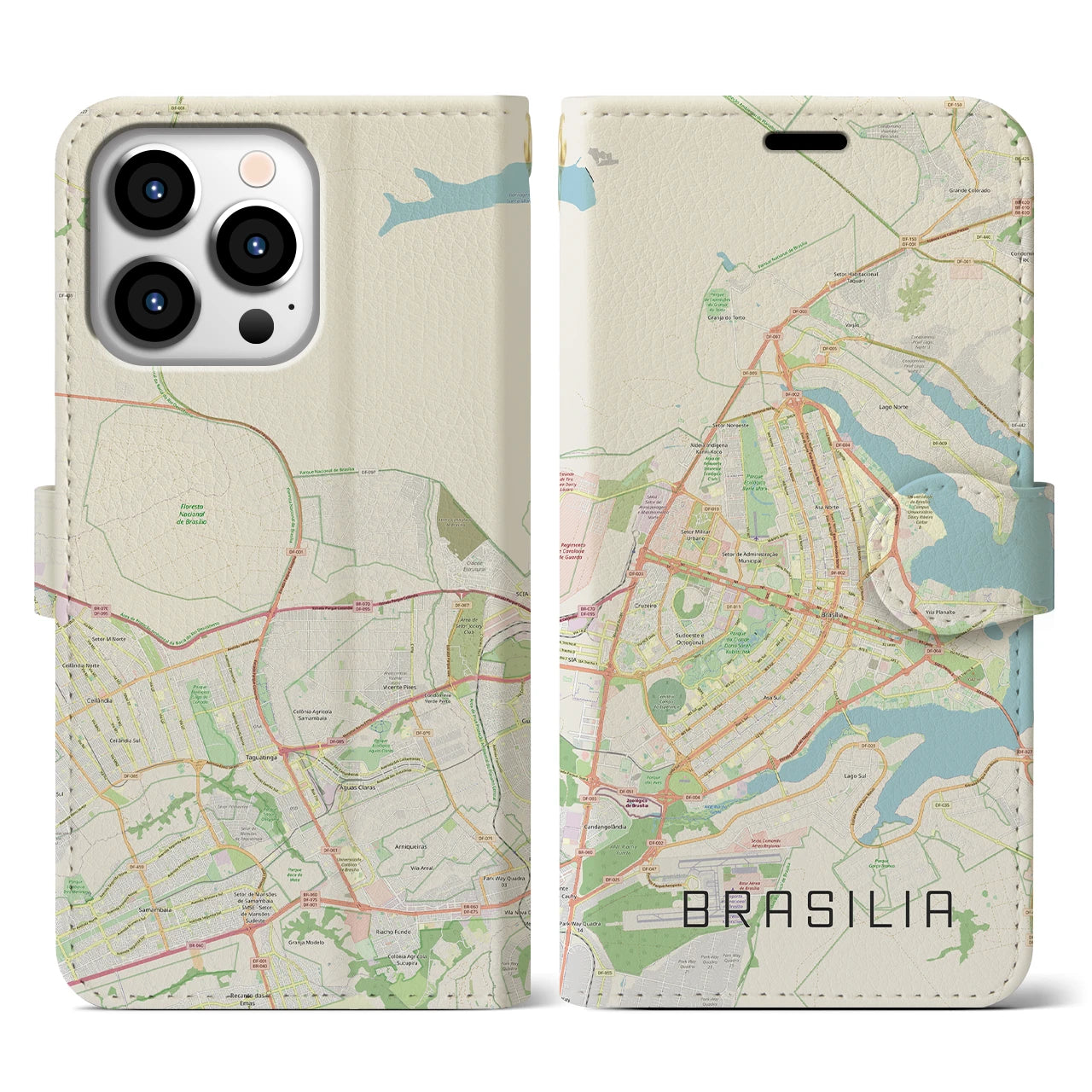 【ブラジリア】地図柄iPhoneケース（手帳両面タイプ・ナチュラル）iPhone 13 Pro 用