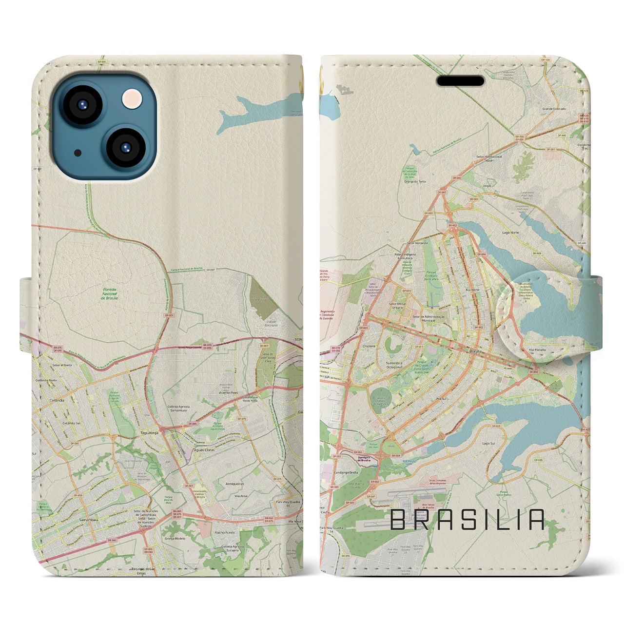 【ブラジリア】地図柄iPhoneケース（手帳両面タイプ・ナチュラル）iPhone 13 用
