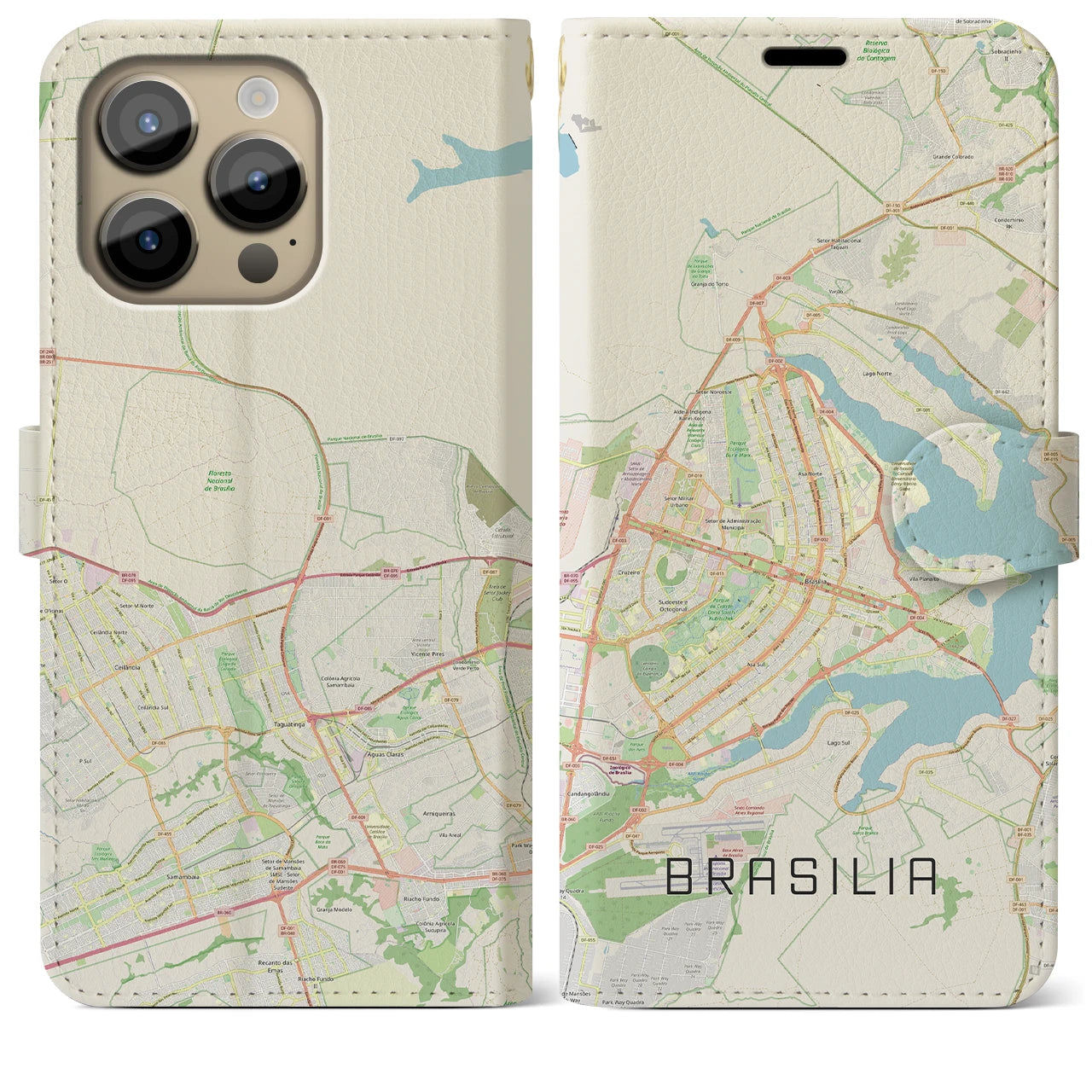 【ブラジリア】地図柄iPhoneケース（手帳両面タイプ・ナチュラル）iPhone 14 Pro Max 用