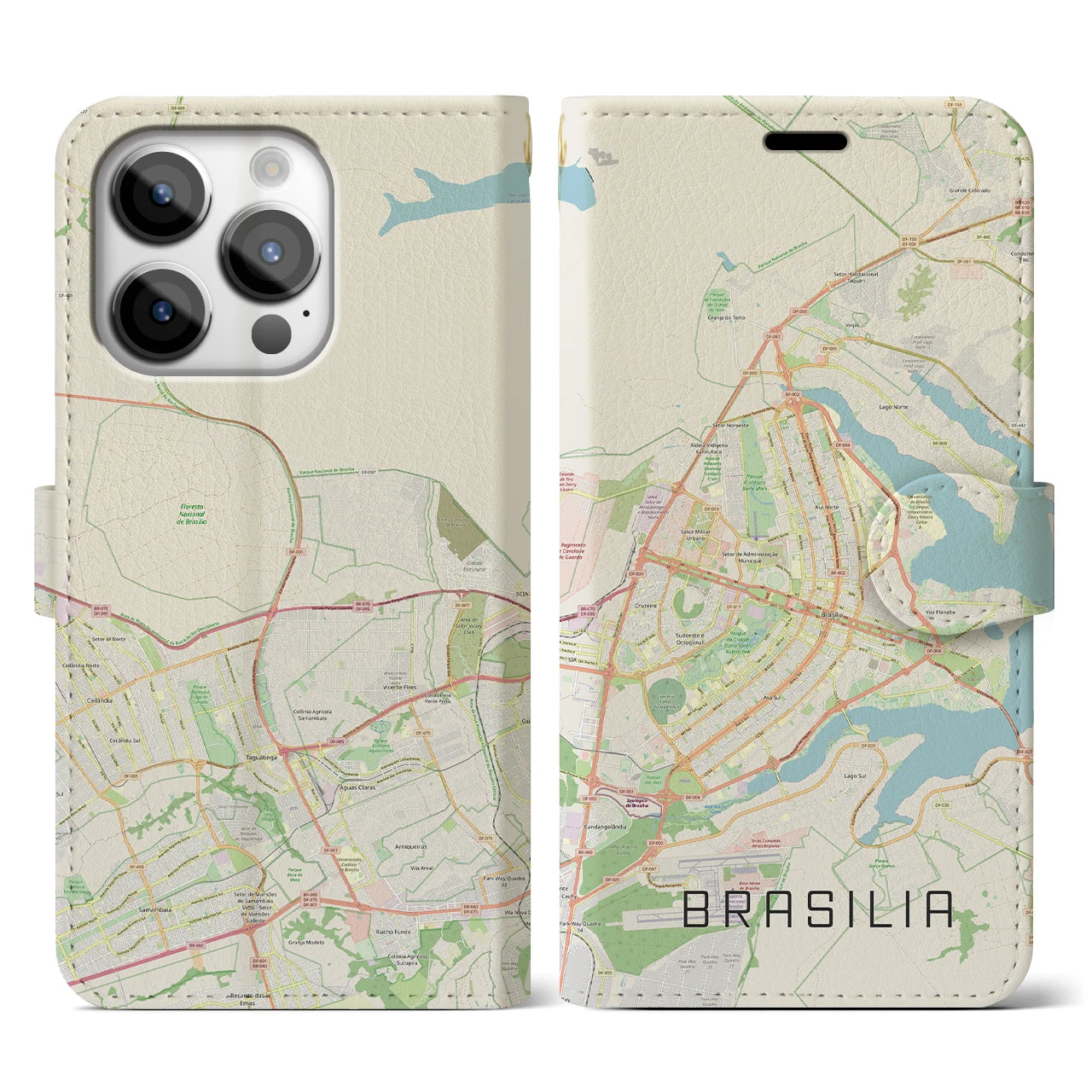 【ブラジリア】地図柄iPhoneケース（手帳両面タイプ・ナチュラル）iPhone 14 Pro 用
