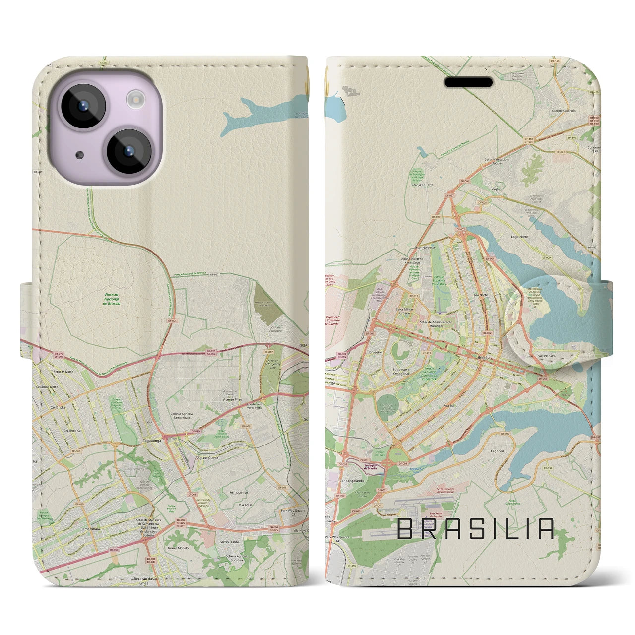 【ブラジリア】地図柄iPhoneケース（手帳両面タイプ・ナチュラル）iPhone 14 用