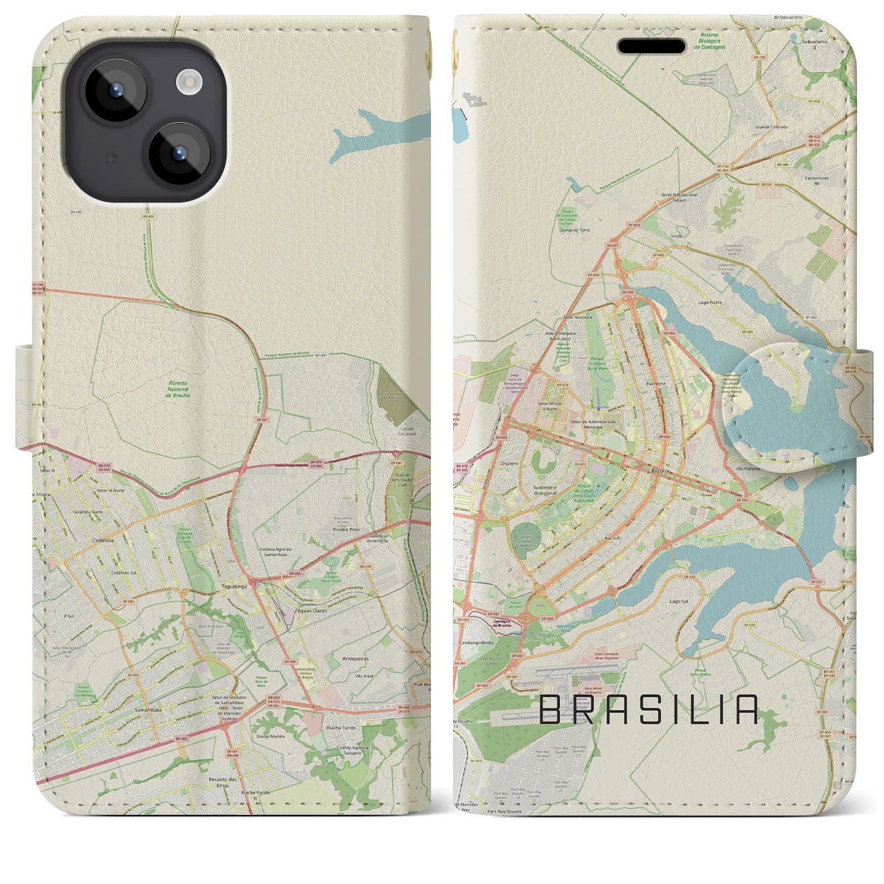 【ブラジリア】地図柄iPhoneケース（手帳両面タイプ・ナチュラル）iPhone 14 Plus 用