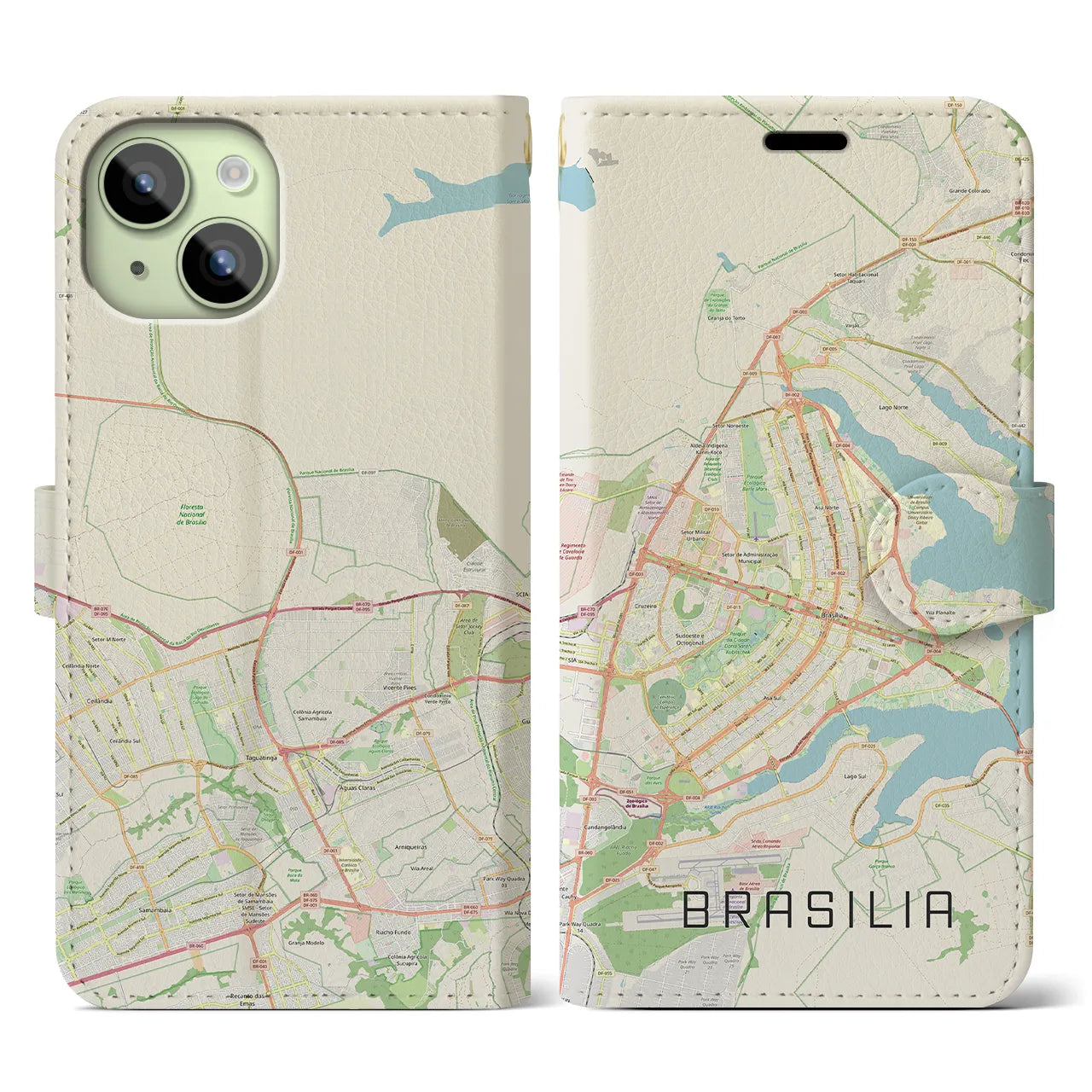 【ブラジリア】地図柄iPhoneケース（手帳両面タイプ・ナチュラル）iPhone 15 用
