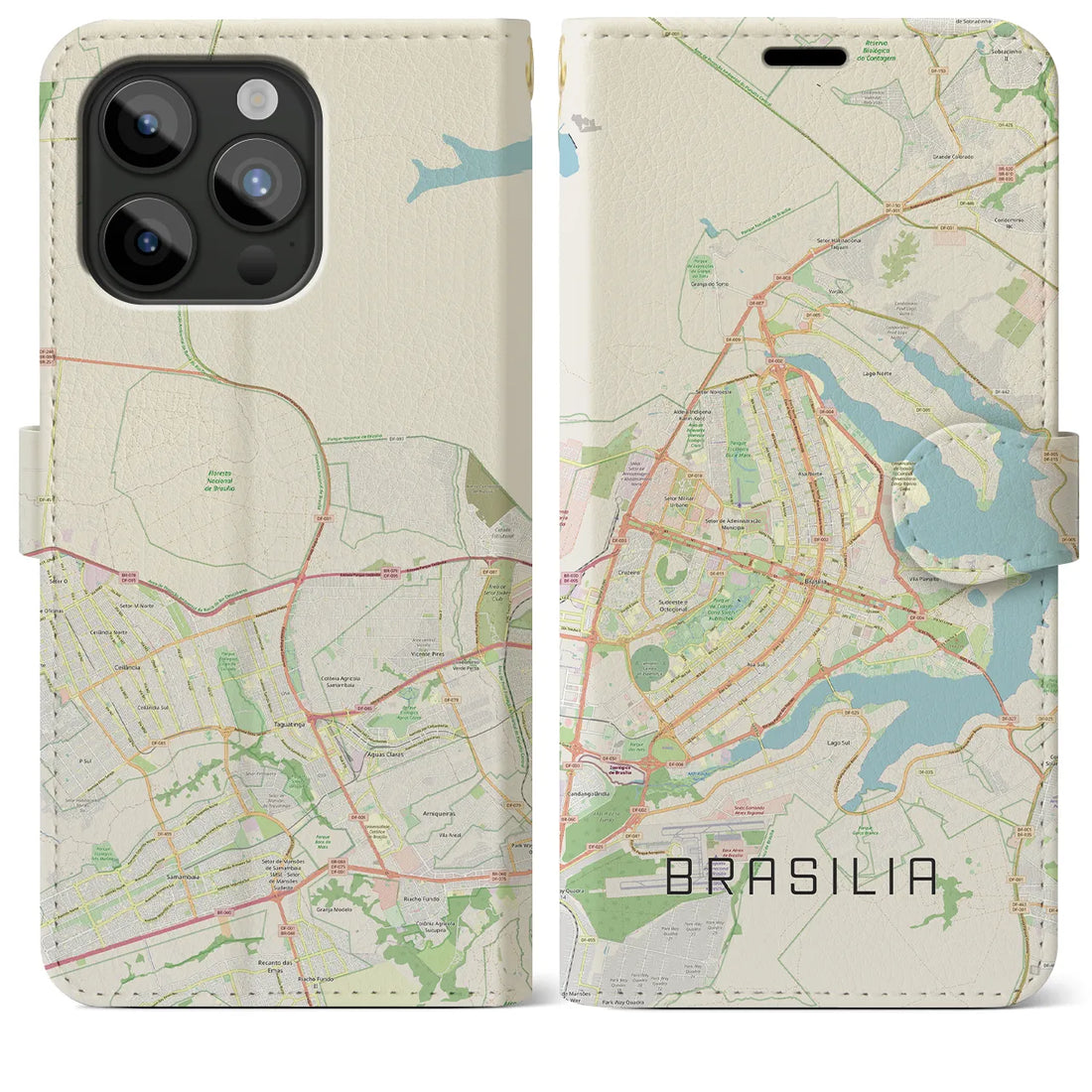 【ブラジリア】地図柄iPhoneケース（手帳両面タイプ・ナチュラル）iPhone 15 Pro Max 用