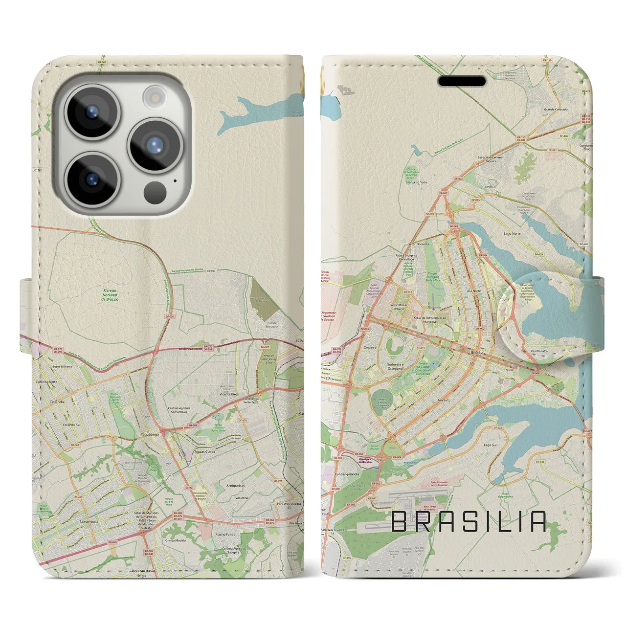 【ブラジリア】地図柄iPhoneケース（手帳両面タイプ・ナチュラル）iPhone 15 Pro 用