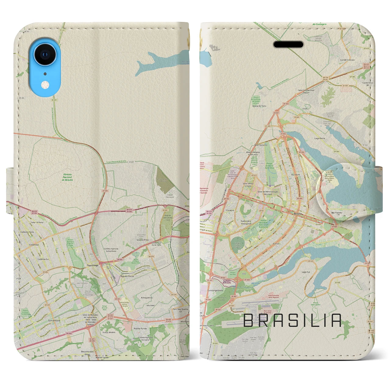 【ブラジリア】地図柄iPhoneケース（手帳両面タイプ・ナチュラル）iPhone XR 用