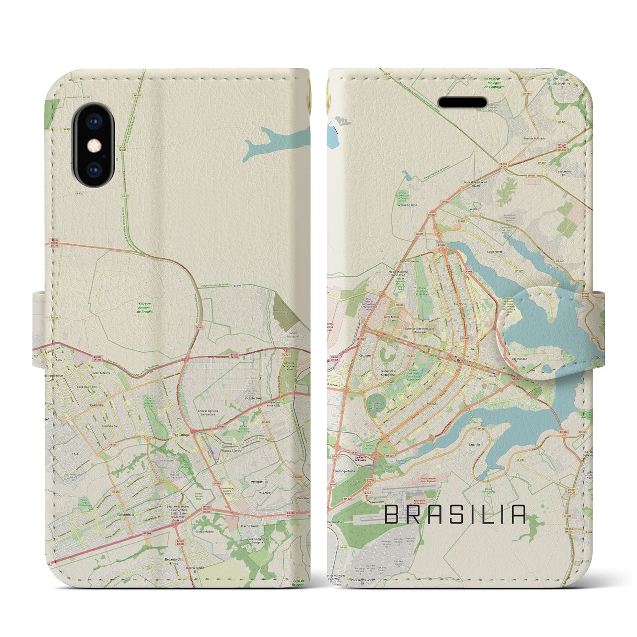 【ブラジリア】地図柄iPhoneケース（手帳両面タイプ・ナチュラル）iPhone XS / X 用