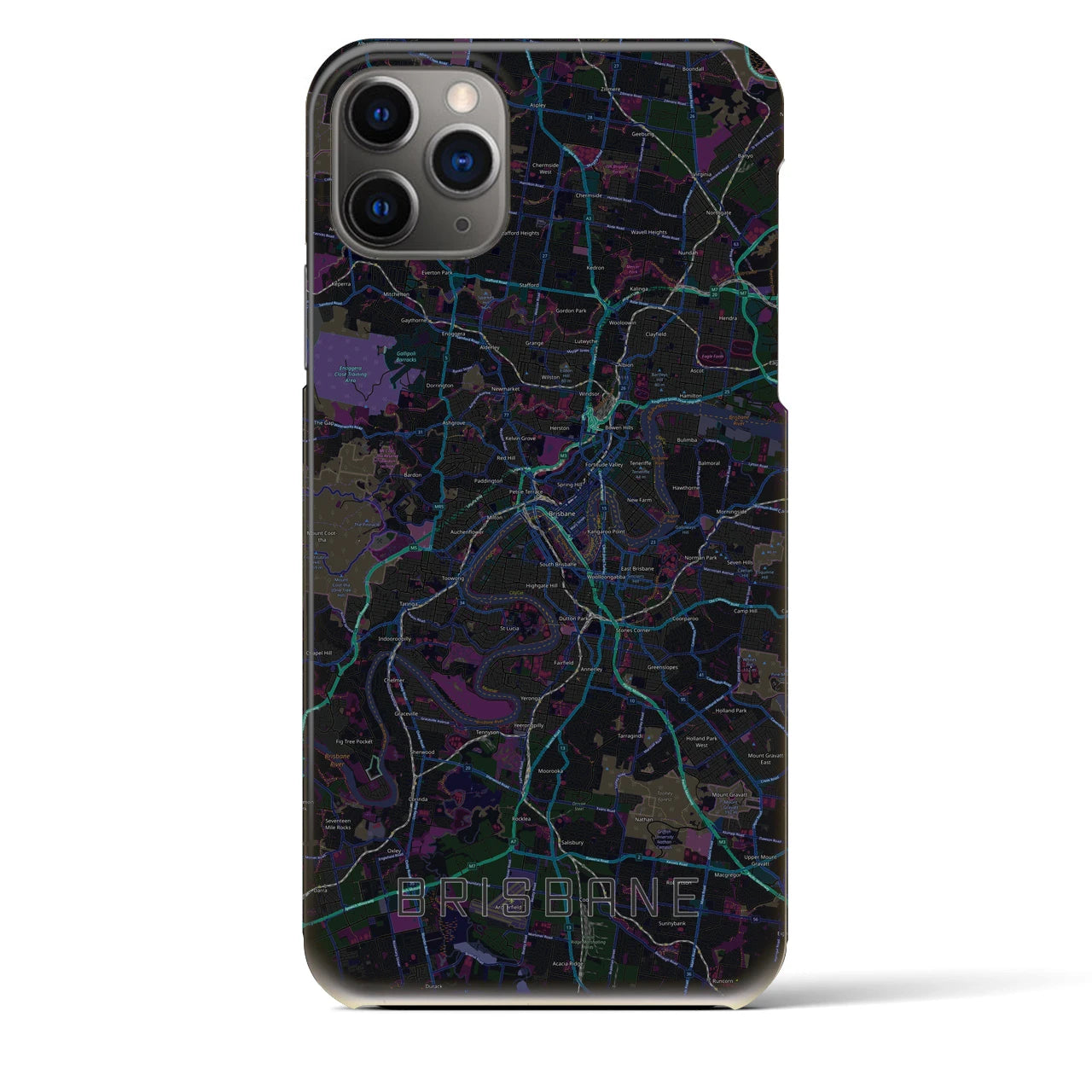【ブリスベン】地図柄iPhoneケース（バックカバータイプ・ブラック）iPhone 11 Pro Max 用