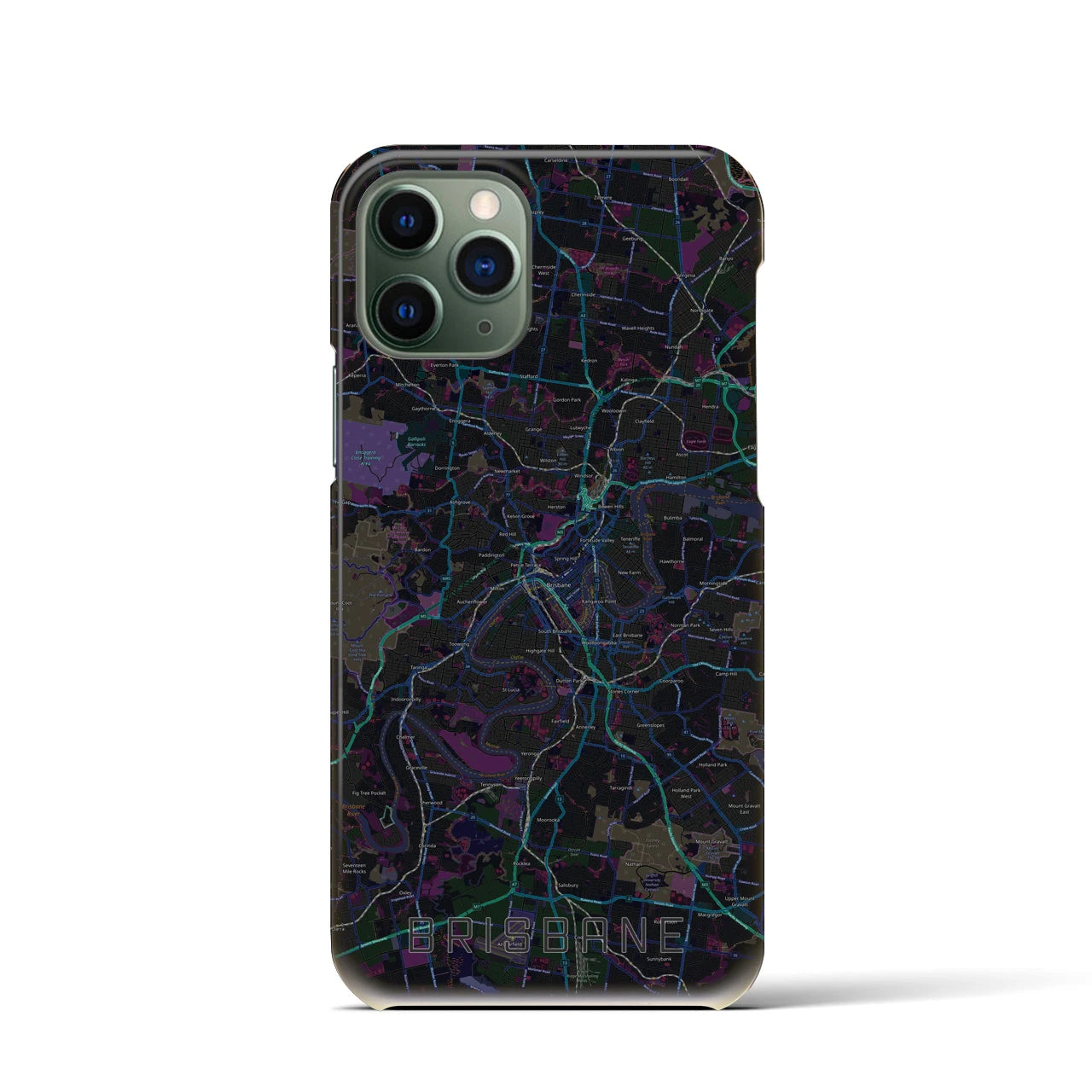 【ブリスベン】地図柄iPhoneケース（バックカバータイプ・ブラック）iPhone 11 Pro 用