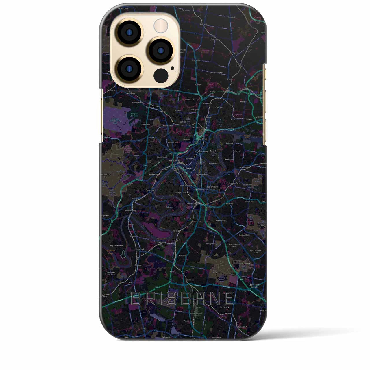 【ブリスベン】地図柄iPhoneケース（バックカバータイプ・ブラック）iPhone 12 Pro Max 用
