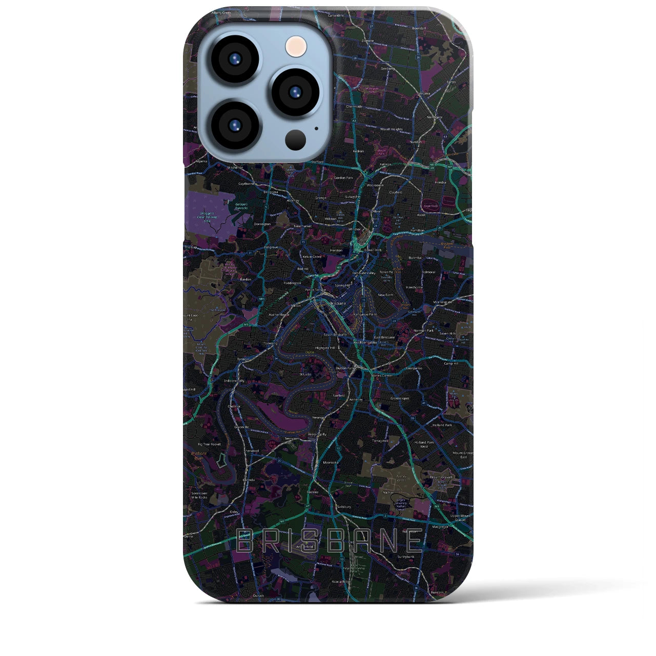 【ブリスベン】地図柄iPhoneケース（バックカバータイプ・ブラック）iPhone 13 Pro Max 用