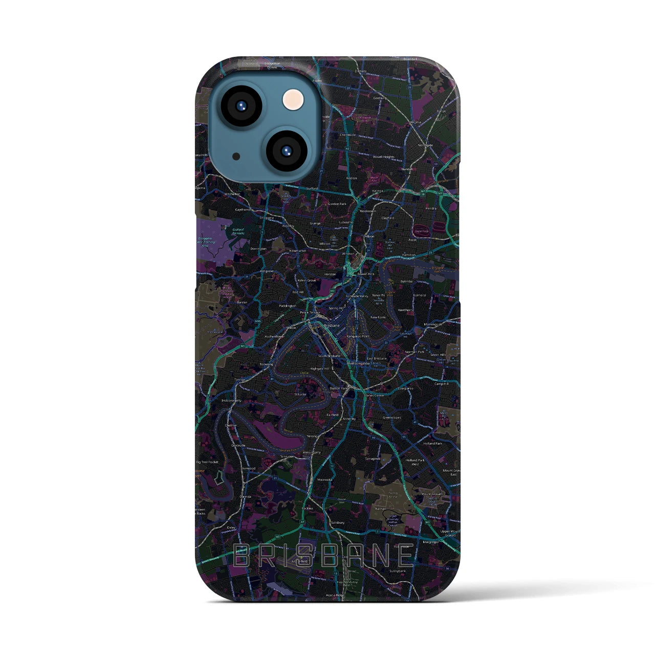 【ブリスベン】地図柄iPhoneケース（バックカバータイプ・ブラック）iPhone 13 用