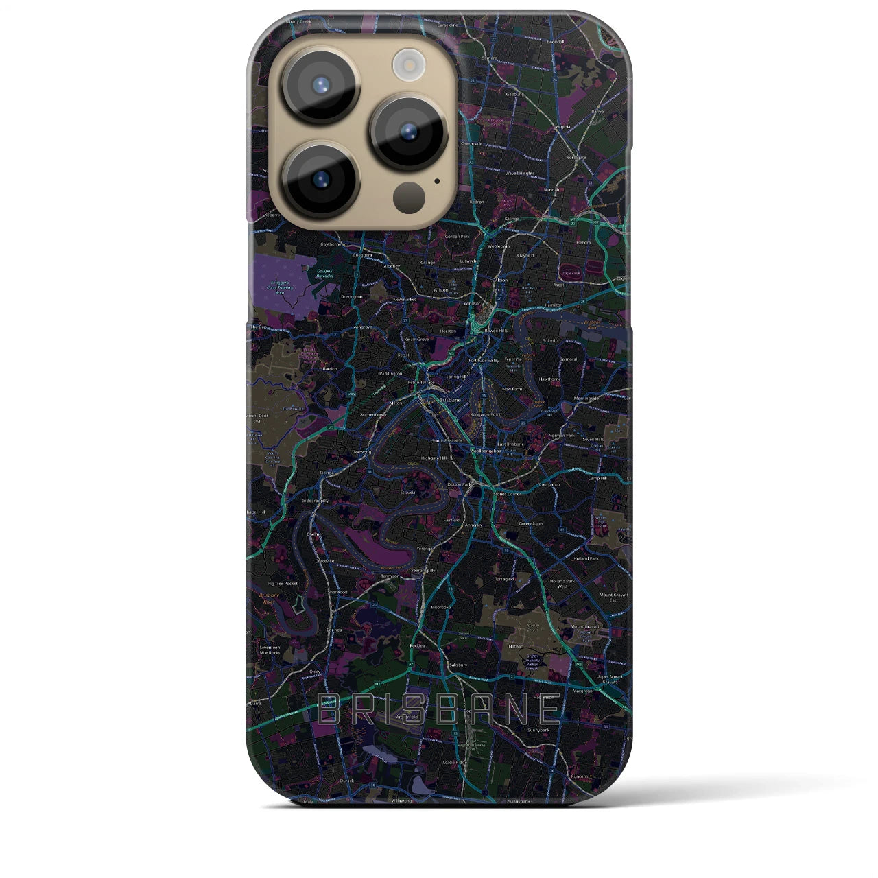 【ブリスベン】地図柄iPhoneケース（バックカバータイプ・ブラック）iPhone 14 Pro Max 用