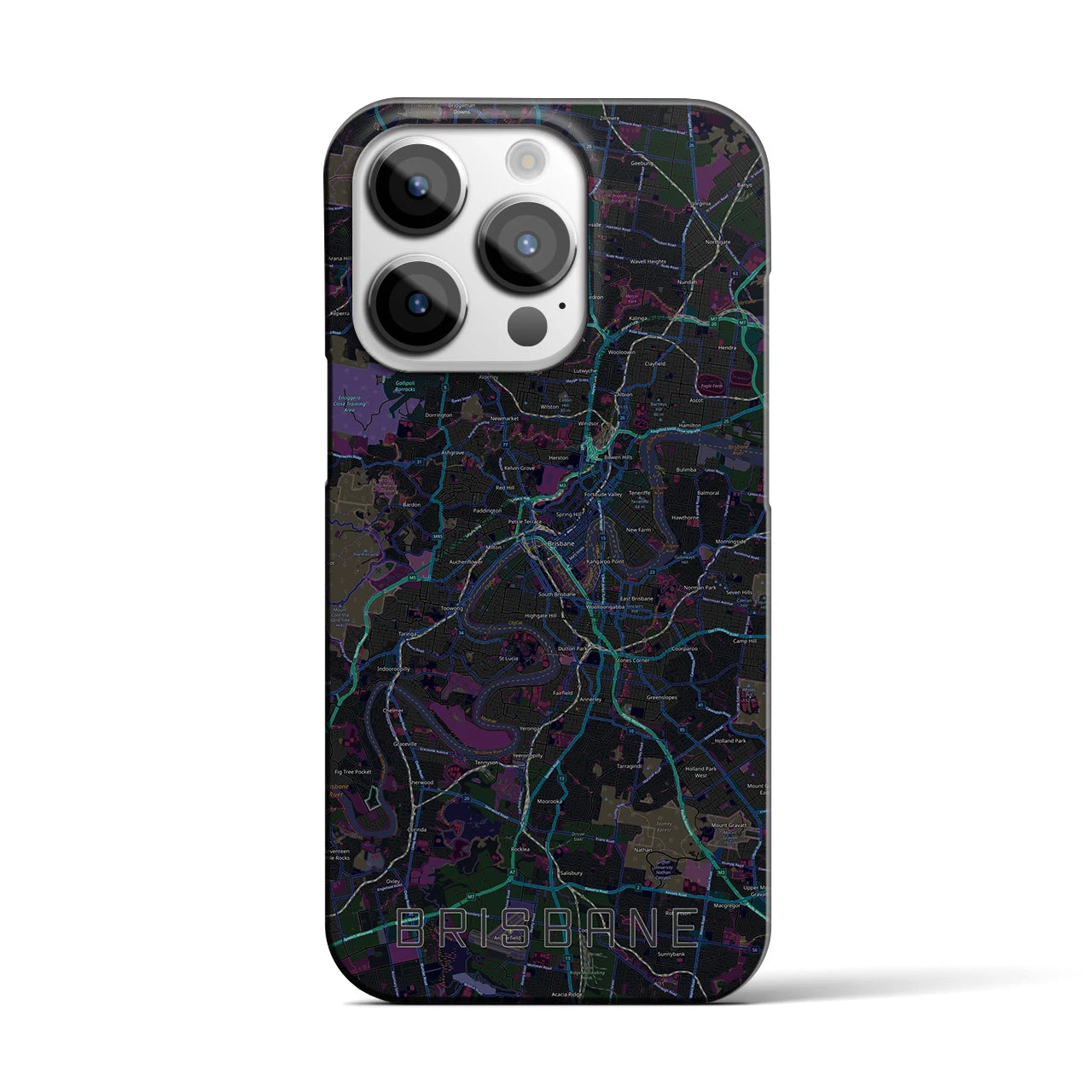 【ブリスベン】地図柄iPhoneケース（バックカバータイプ・ブラック）iPhone 14 Pro 用