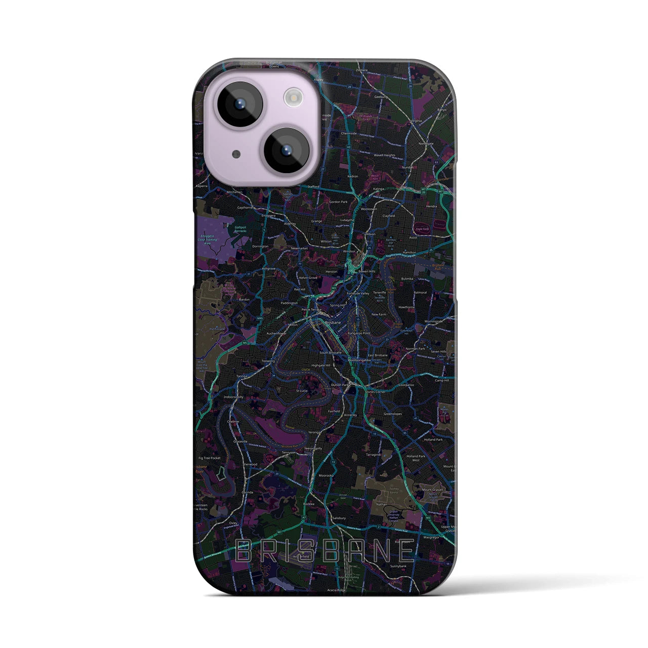 【ブリスベン】地図柄iPhoneケース（バックカバータイプ・ブラック）iPhone 14 用