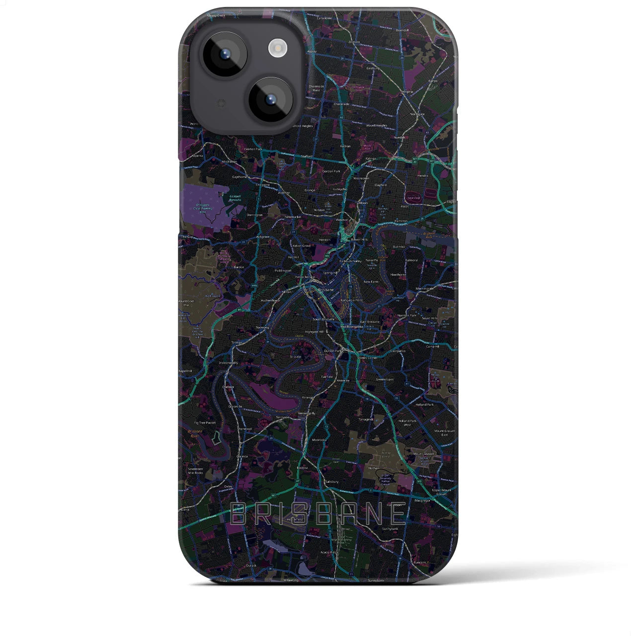 【ブリスベン】地図柄iPhoneケース（バックカバータイプ・ブラック）iPhone 14 Plus 用