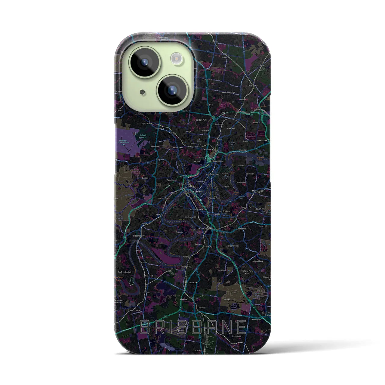 【ブリスベン】地図柄iPhoneケース（バックカバータイプ・ブラック）iPhone 15 用