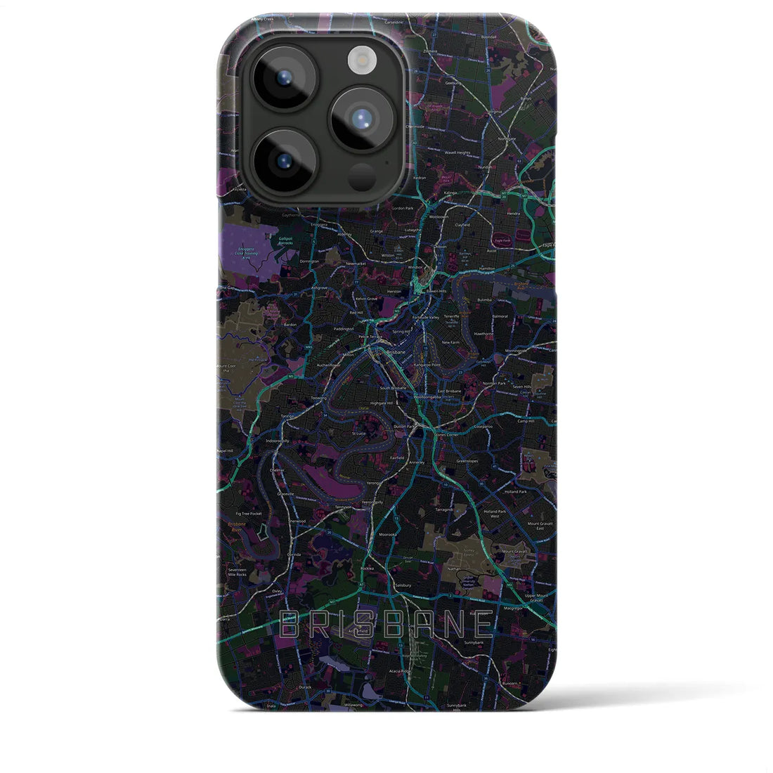 【ブリスベン】地図柄iPhoneケース（バックカバータイプ・ブラック）iPhone 15 Pro Max 用