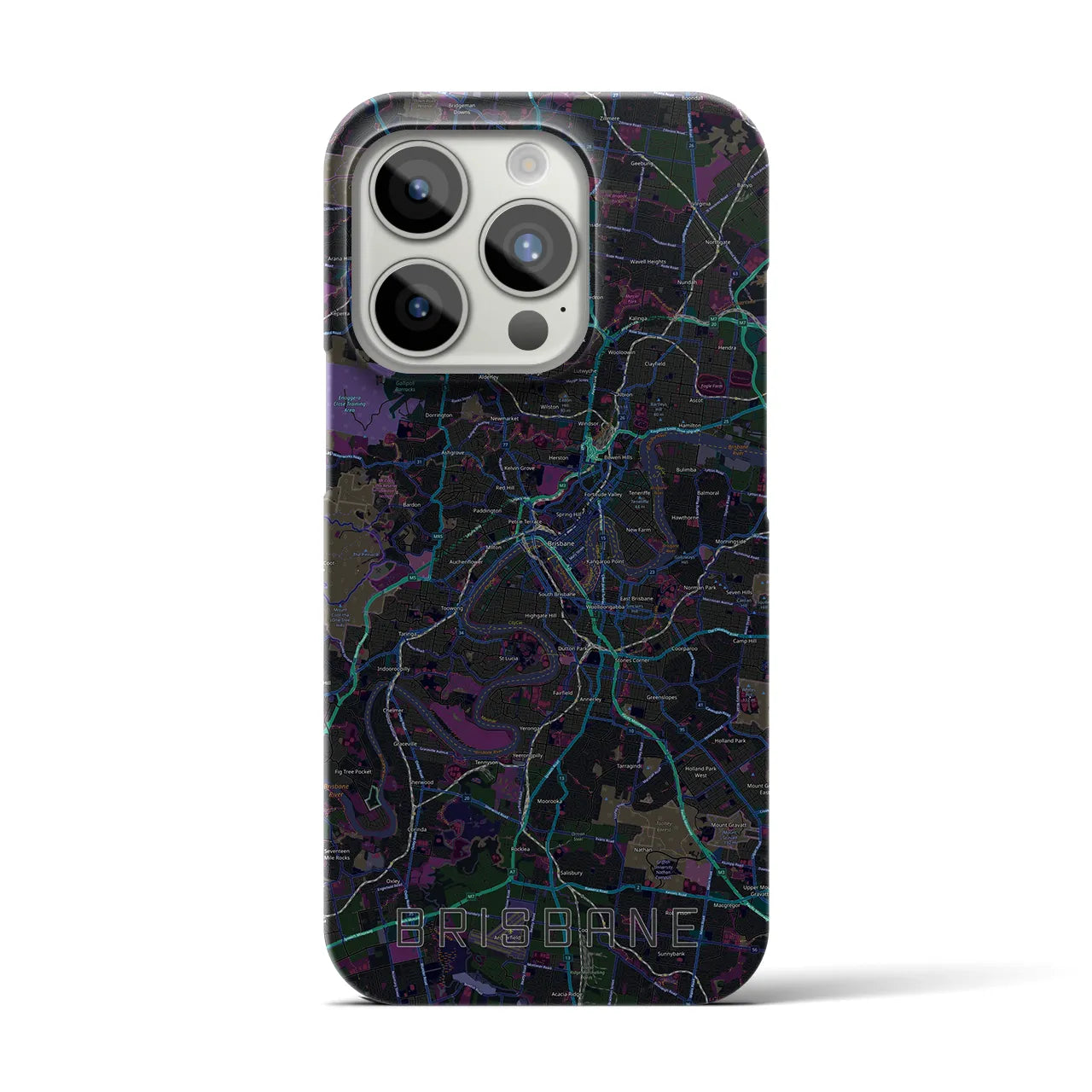 【ブリスベン】地図柄iPhoneケース（バックカバータイプ・ブラック）iPhone 15 Pro 用