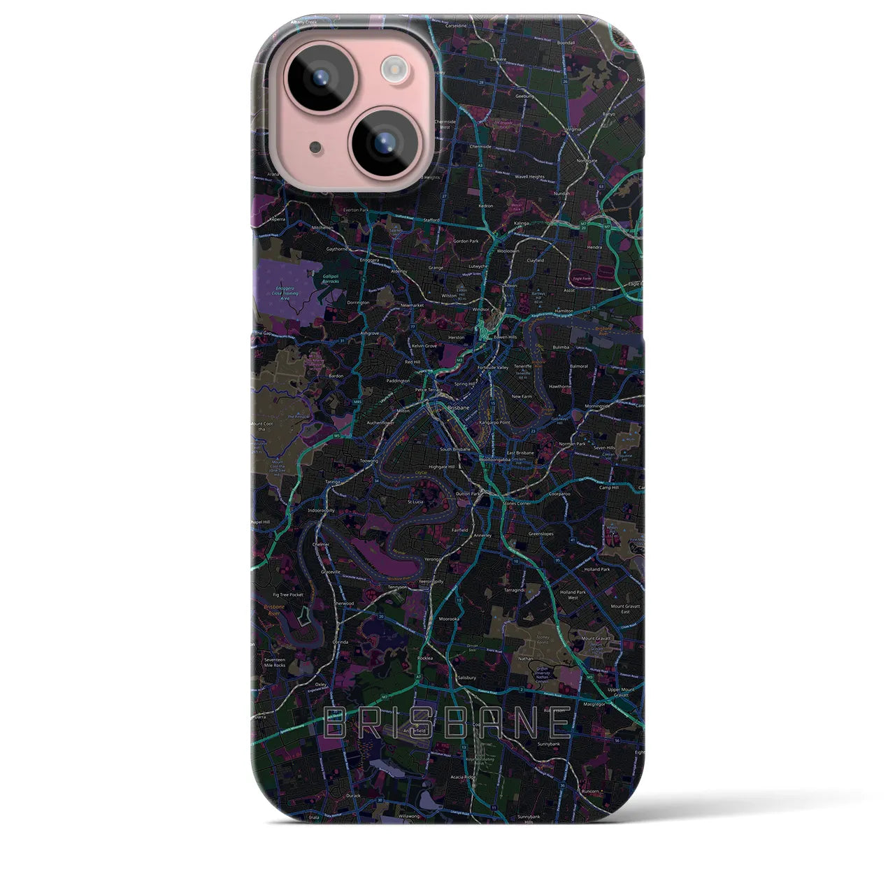 【ブリスベン】地図柄iPhoneケース（バックカバータイプ・ブラック）iPhone 15 Plus 用