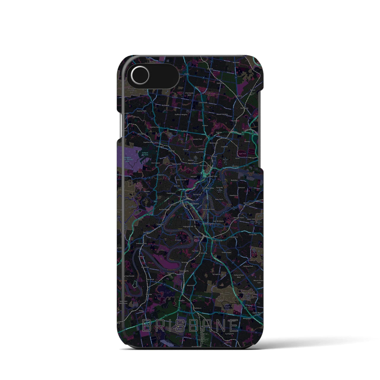 【ブリスベン】地図柄iPhoneケース（バックカバータイプ・ブラック）iPhone SE（第3 / 第2世代） / 8 / 7 / 6s / 6 用