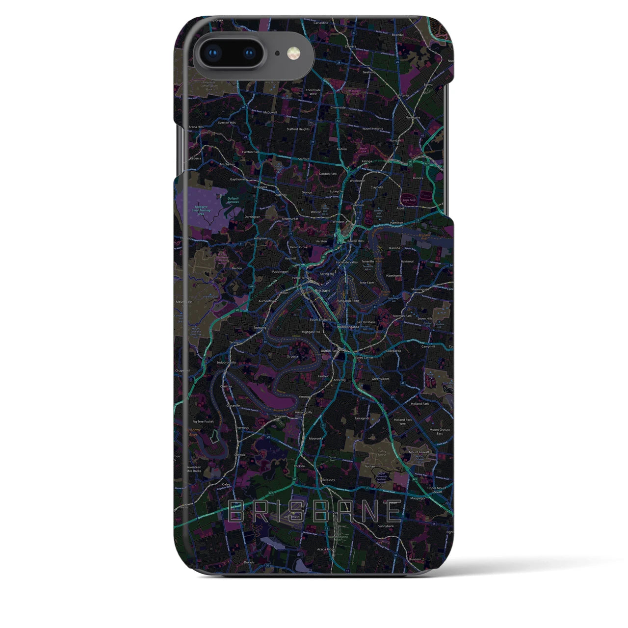 【ブリスベン】地図柄iPhoneケース（バックカバータイプ・ブラック）iPhone 8Plus /7Plus / 6sPlus / 6Plus 用