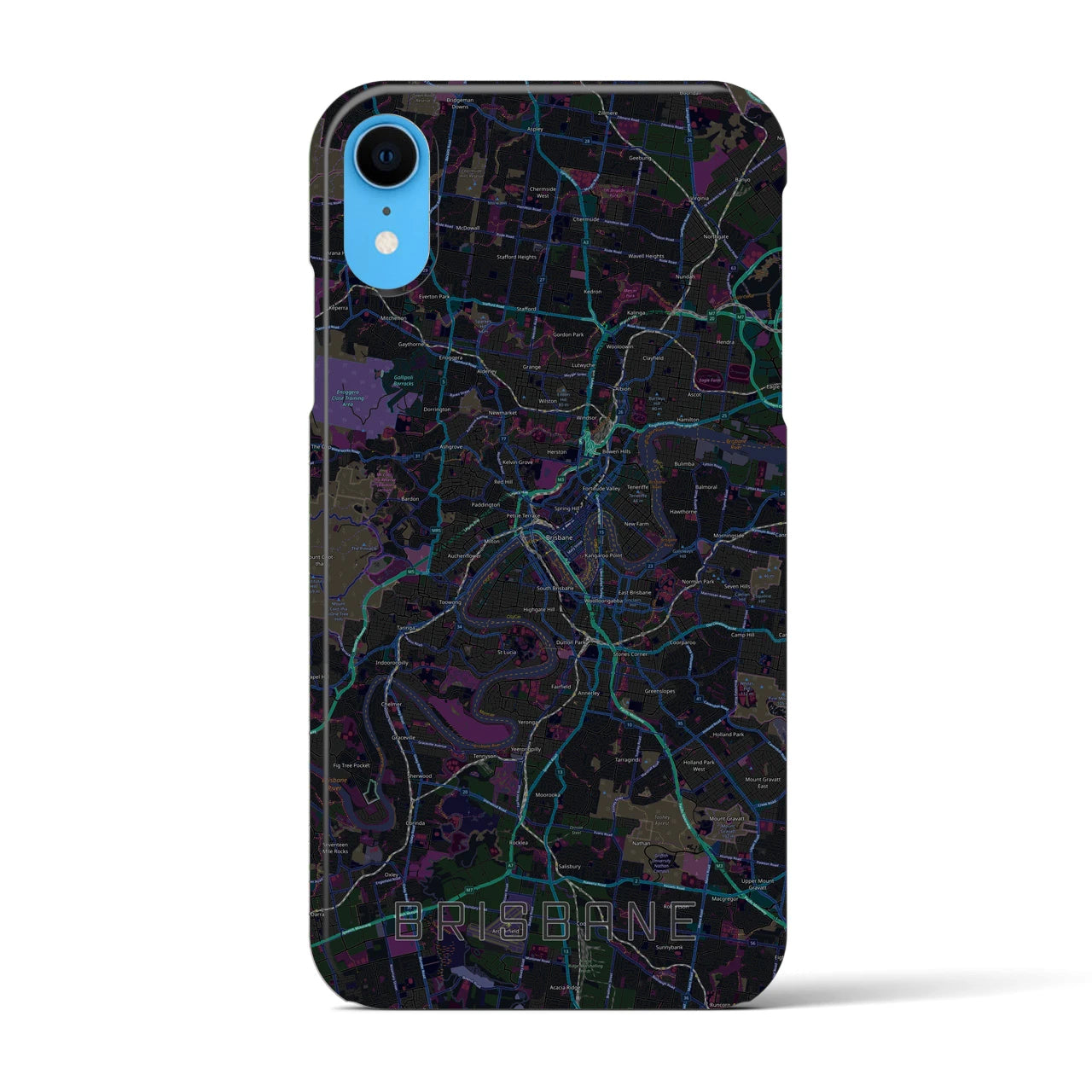 【ブリスベン】地図柄iPhoneケース（バックカバータイプ・ブラック）iPhone XR 用