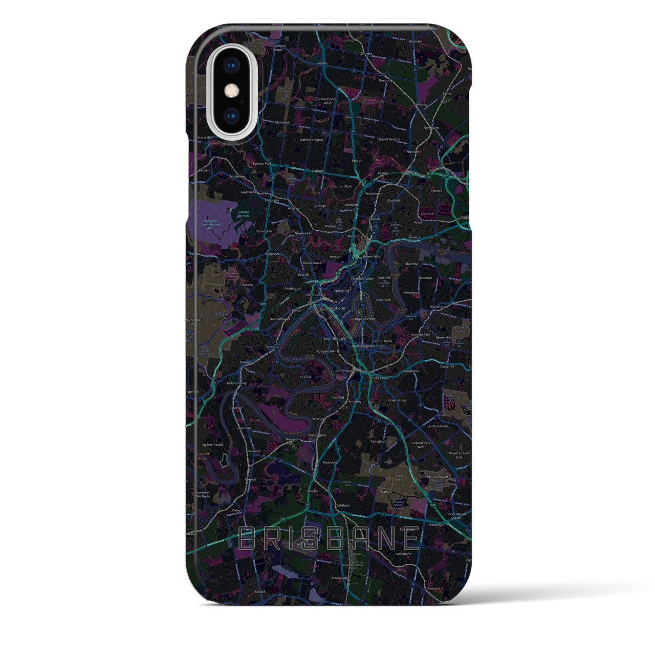 【ブリスベン】地図柄iPhoneケース（バックカバータイプ・ブラック）iPhone XS Max 用