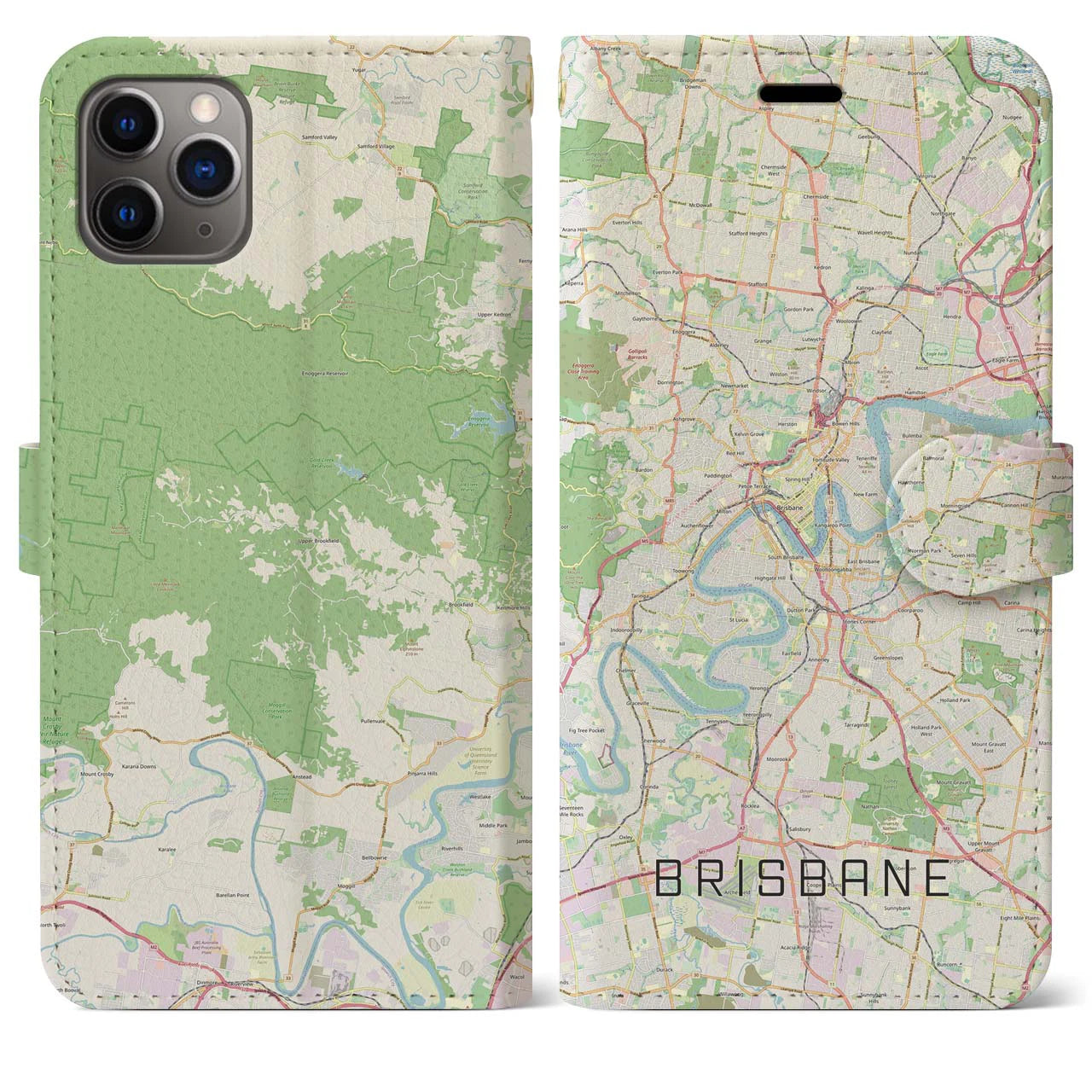 【ブリスベン】地図柄iPhoneケース（手帳両面タイプ・ナチュラル）iPhone 11 Pro Max 用