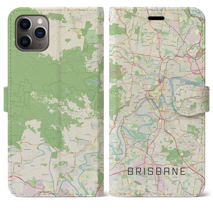 【ブリスベン（オーストラリア）】地図柄iPhoneケース（手帳タイプ）ナチュラル・iPhone 11 Pro Max 用